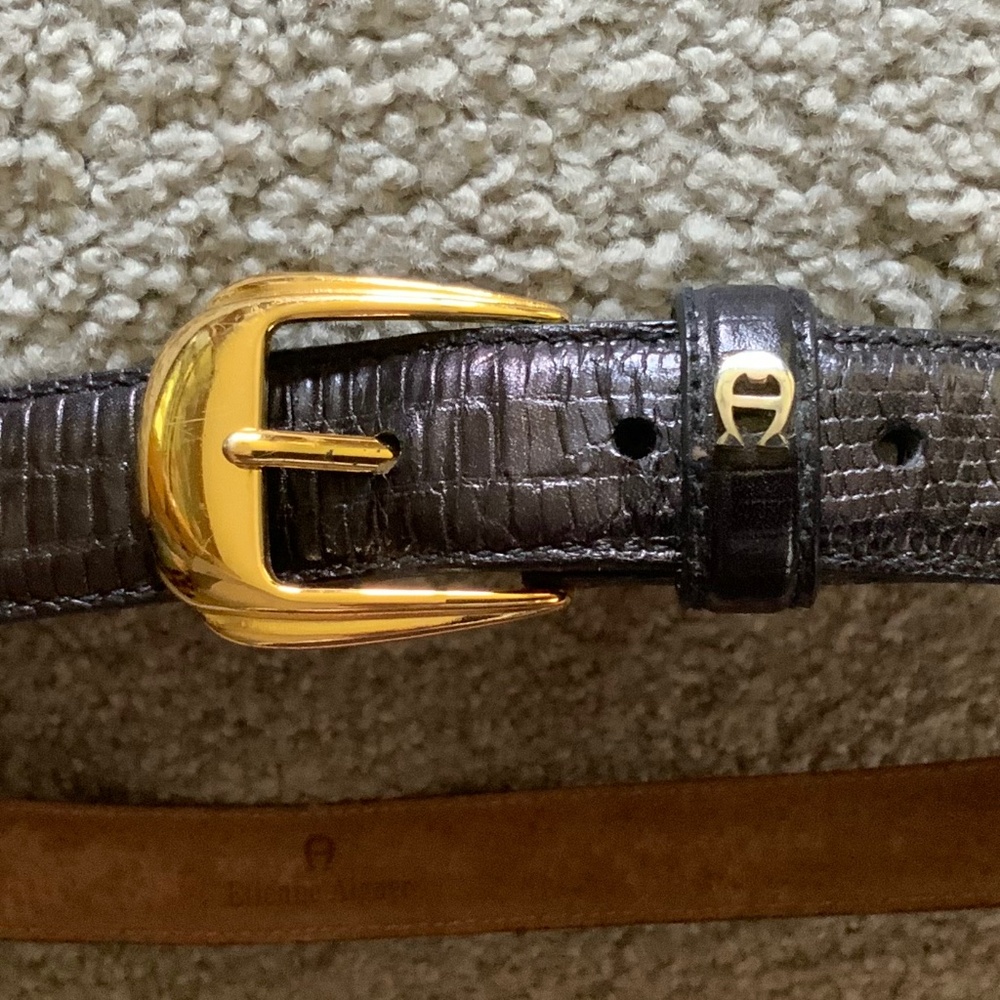 Etienne Aigner - Vintage Black Leather Snakeskin Design Belt